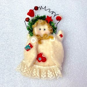 Vintage felt craft angel ornament 7”
